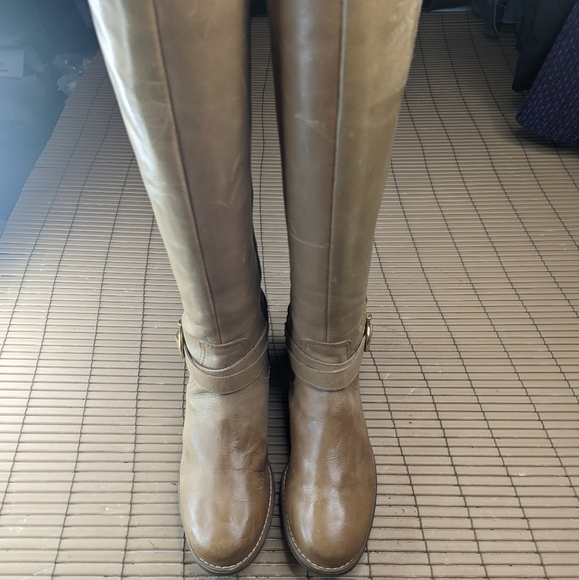Sperry Top-Sider side zip Women's Size 6.5M tan Tall Leather Riding Boots. 16" t - Picture 3 of 12